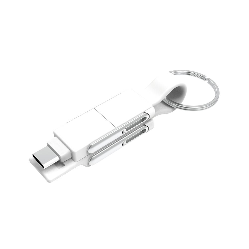 2025 Trending Mini Size Emergency Charging and Data Transfer 4 in 1 Keychain USB Cable for Iphone