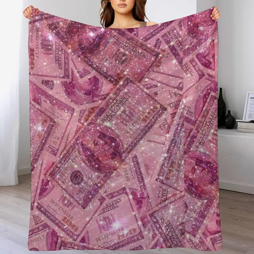 pink money wallpaper aesthetic Throw Blanket Cozy Sofa Blanket for TV Watching Napping