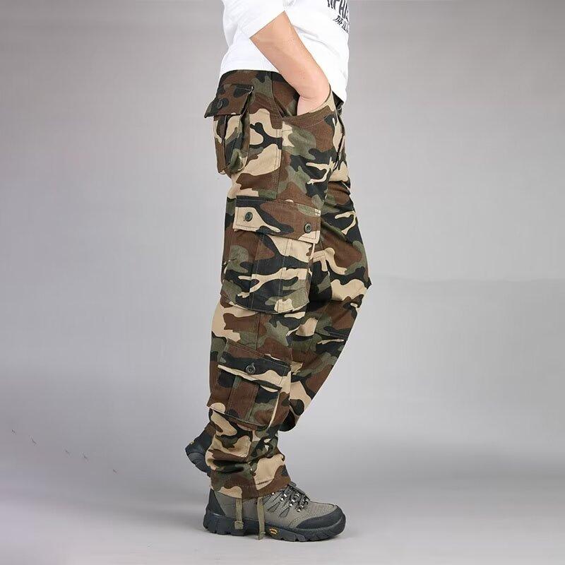 Мужские камуфляжные повседневные брюки, свободные брюки большого размера с несколькими карманами, брюки для стройплощадки, рабочие брюки, тактические брюки