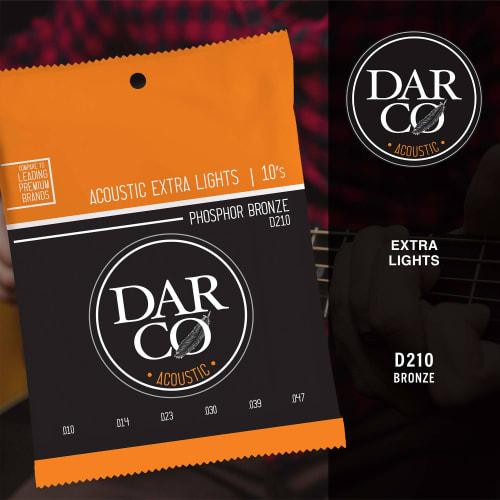 DARCO Acoustic Guitar Strings, Darco Acoustic D210 Extra Light (92/8 Phospher Bronze) .010-.047