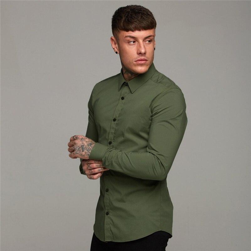 Muscleguys Мужские топы с отложным воротником Four Seasons, красивые деловые повседневные рубашки на пуговицах с длинными рукавами для мужчин