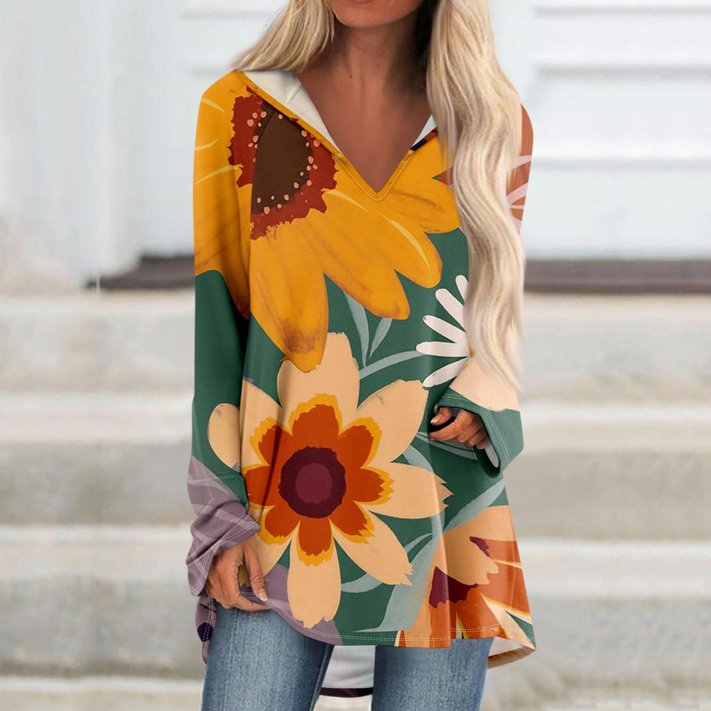 Женские свободные топы с V-образным вырезом и капюшоном с длинными рукавами, повседневные топы, домашние пижамы для отдыха, топы