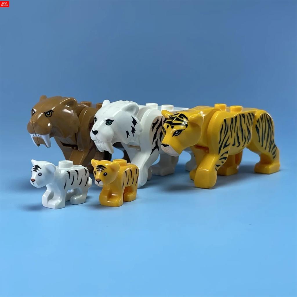 MOC Кубики Животные Маленькие Тигры Саблезубый Тигр Строительные Блоки Собранные Частицы Детские Игрушки