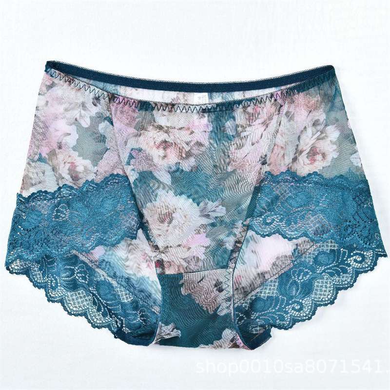 Sexy Women's Lace Panties Panties Breathable Large Size Antibacterial Mesh Seamless Mid-waist Thong Boxer Briefs Thong Women's Print