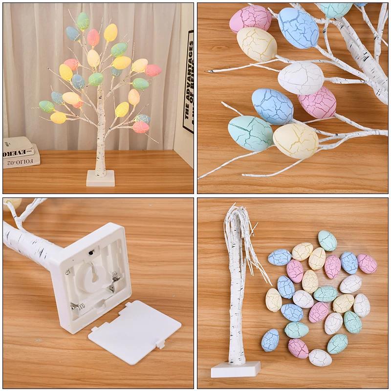 Easter Decoration White Birch Tree with Easter Egg Ornaments Led Light Table for Home Room Decorations Spring Easter Kids Gifts