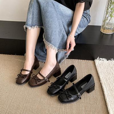 Ретро туфли на толстом каблуке, вечерние туфли, одинарные туфли, женская обувь, новые весенне-осенние черные туфли Мэри Джейн, маленькие кожаные туфли