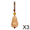 3x 3.5inch Wood Buddha Key Chain Pendant Feng Shui Lucky Charm for Men Women Hand Carving Sturdy