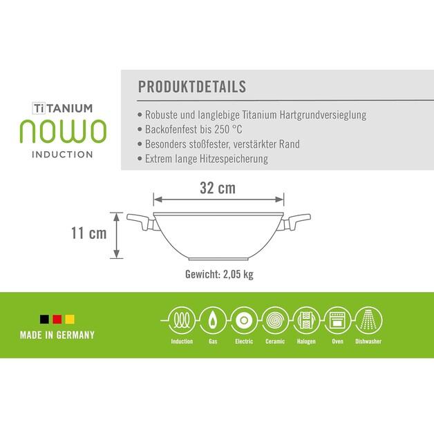 Сковорода-вок Woll nowo Titanium Induction 32 см с крышкой и решёткой для темпуры (1132ILL)