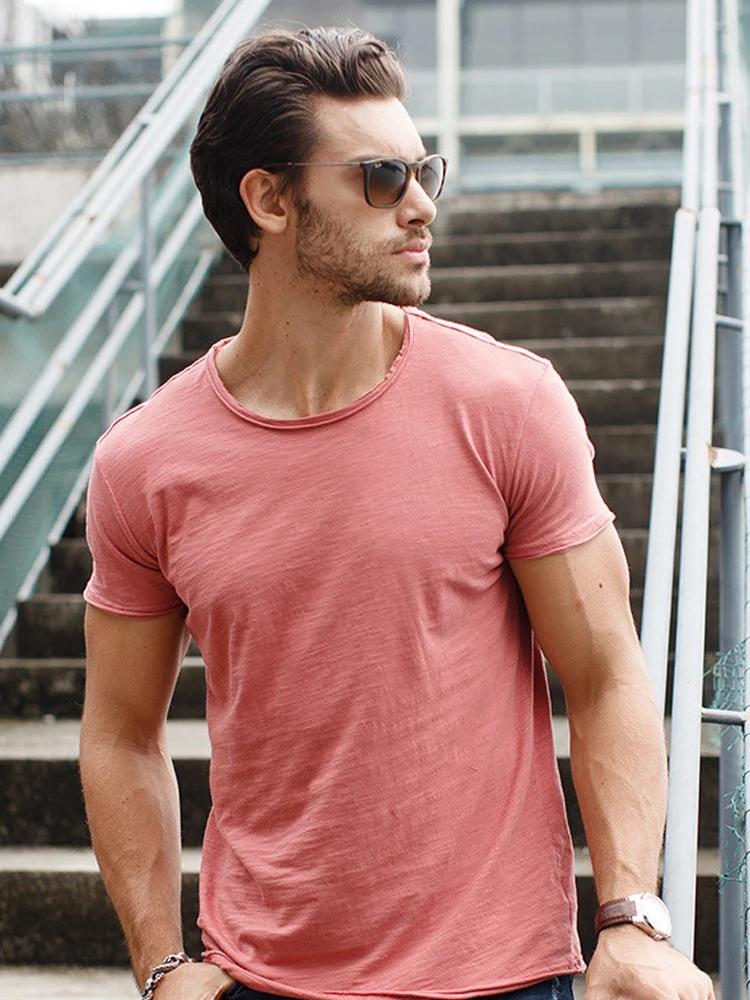 Качественная мужская футболка из 100% хлопка Модный крой Slim Fit Однотонная мужская футболка Топы Футболки Бразилия Футболка с коротким рукавом для мужчин