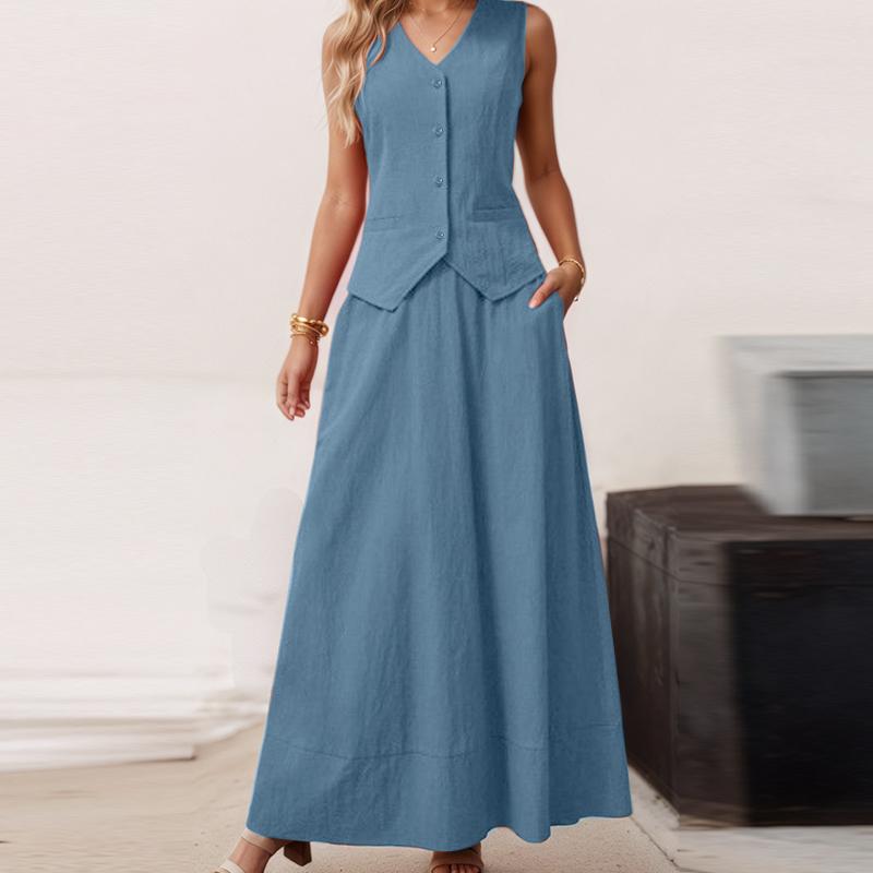 ZANZEA Женские безрукавки, топы и длинные юбки, летние комплекты из двух частей