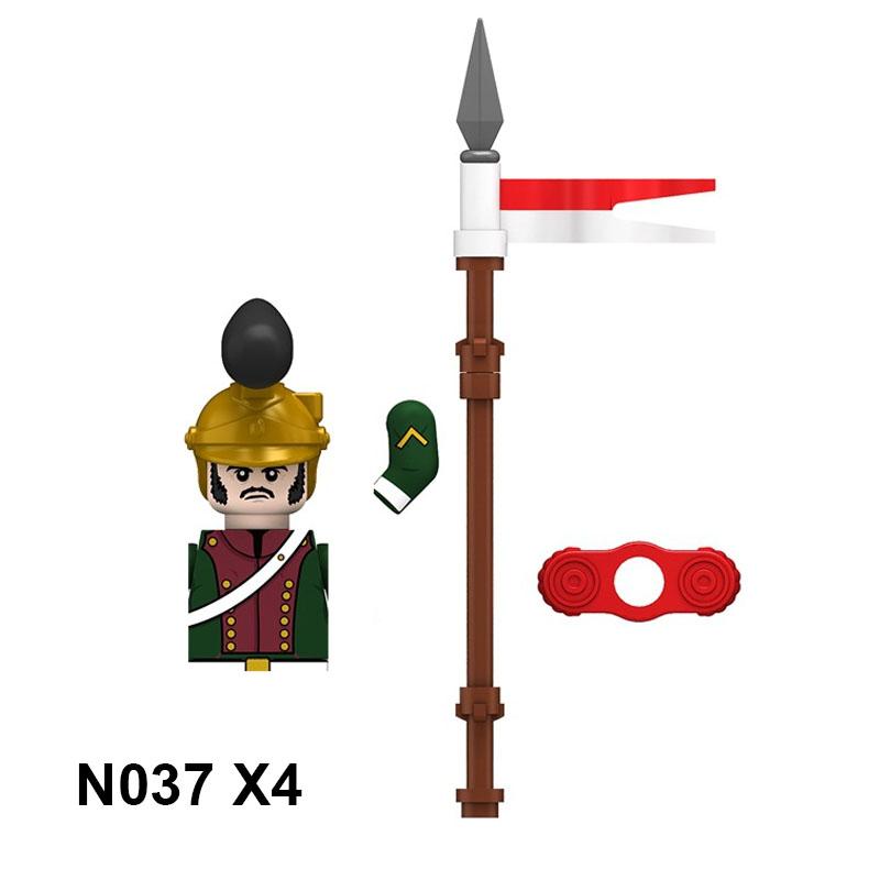 4pcs Military Building Blocks Medieval Knights Duke Marshal Figures Napoleonic Wars Weapons Sword Flags Shoulder Armor Cape Brick MOC