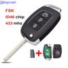 Jingyuqin Remote 3 Buttons FSK 433Mhz ID46 Chip TOY40 Car Key Shell For Hyundai New IX35 IX25 IX45 Elantra Santa Fe