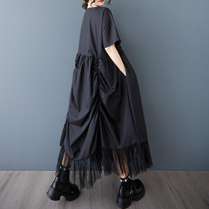 Черное винтажное новое платье больших размеров с коротким рукавом для женщин, повседневное свободное длинное летнее платье