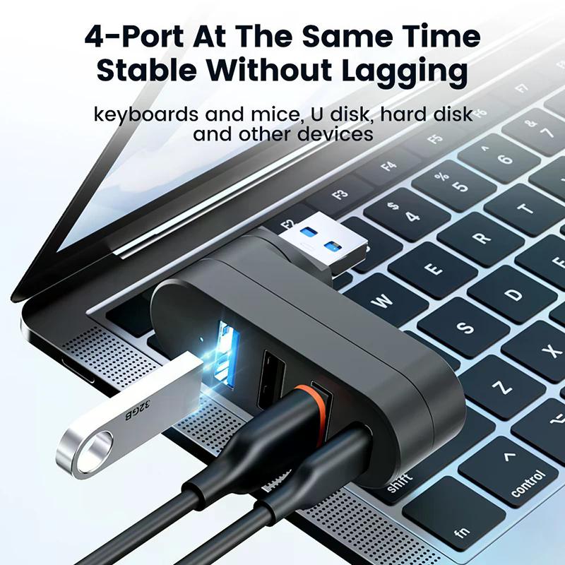 Поворотный USB-хаб USB 3.0 2.0 Type-C, USB-разветвитель, 4 порта, множественный расширитель для компьютера, ноутбука, MacBook, U-диска, передача данных