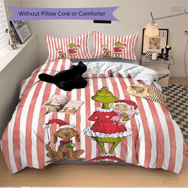 3Pcs Christmas Grinch Holiday Scene Bedding Sets For All Sizes New 3D Printed Bed Cover Comforter Duvet Cover Pillowcase Bedroom Decoration