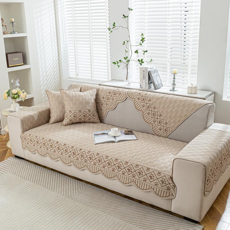 Подушка для дивана из чистого хлопка Новая Универсальная для четырех сезонов Нескользящая Кремовая Ветрозащитная Простая хлопковая ткань Прямой ряд Подушка для сиденья