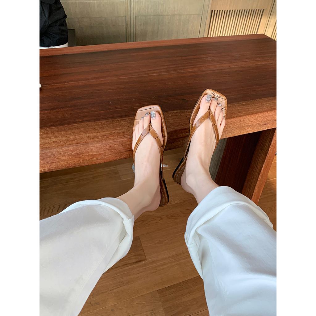 Grape Mother Studiolee Summer New Cat Heel High Heels Flip-flops Flat Bottom Outside Toe Cool Slippers