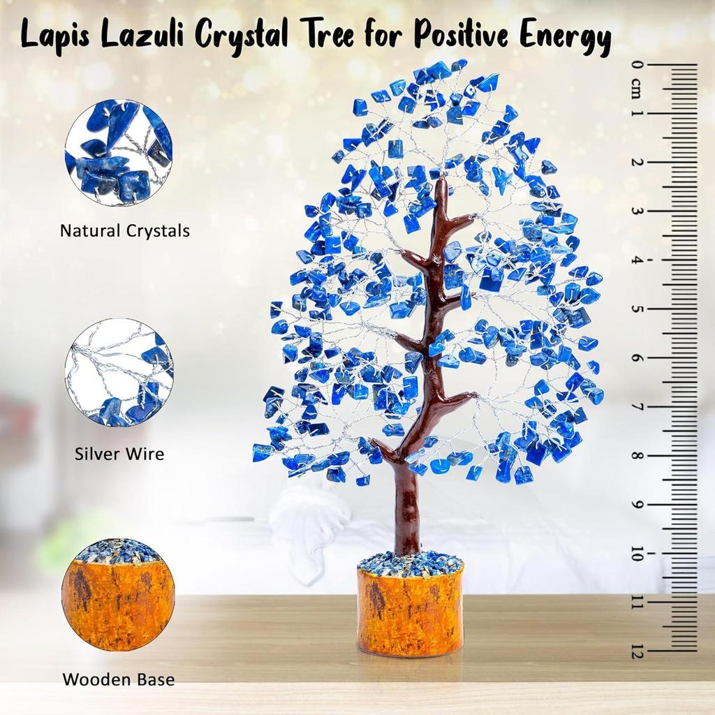 Tree Good Luck Showpiece for Home Decor Items Crystals Gemstones Bonsai Money Tree for Good Luck, Gift Item - 10-12 Inch (Lapis Lazuli Silver Wire)