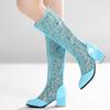 Spring Summer Women Boots Fashion Knee High Boot Zipper Casual Low Heels Mesh Breathable White Blue Ladies Party Shoes Big Size