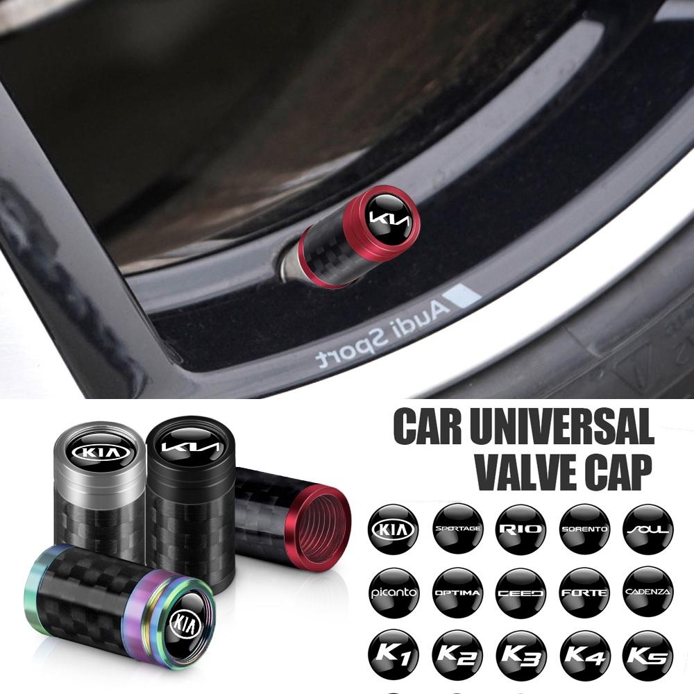 4Pcs Metal Carbon Fiber Car Wheel Tire Valve Caps Stem Case Accessories for Kia Rio 3 Soul Picanto EV6 Niro BU9