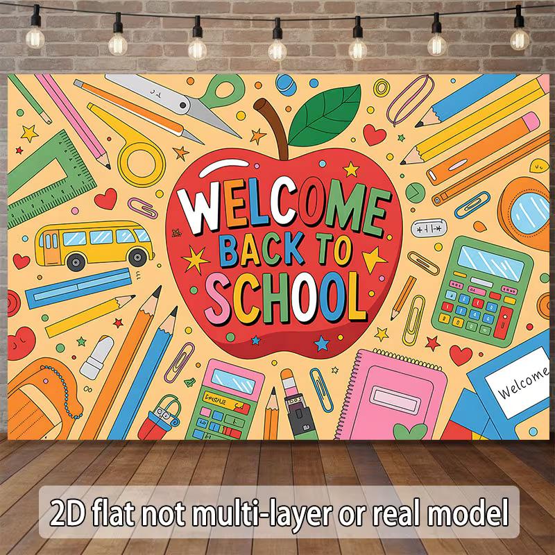 2D Back To School Stationery Photo Backdrop Classroom Decor Cloth