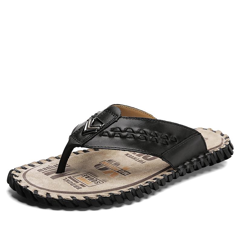 FashionLuxe Handmade Genuine Leather Slippers Men Summer Luxury Mens Flip Flops Outdoor Slippers Breathable Comfortable Male Flip-Flops