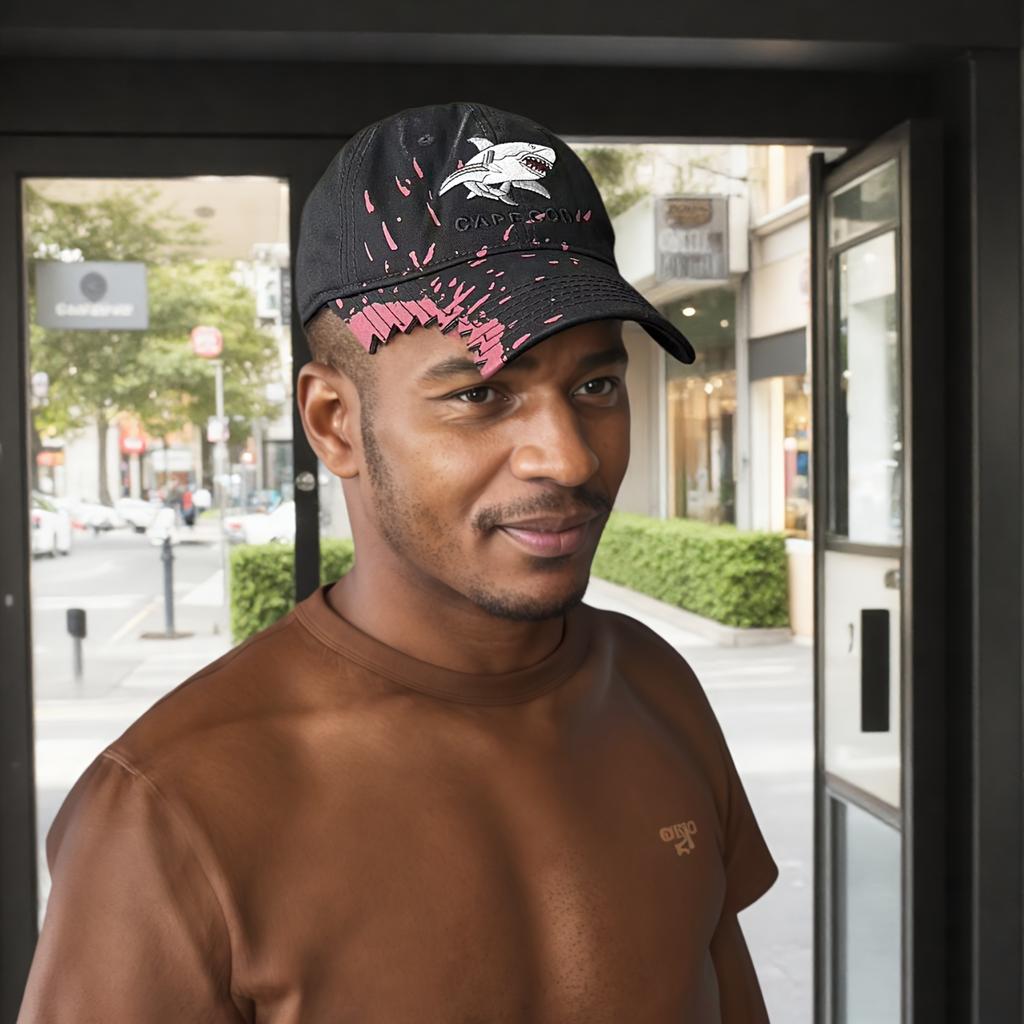 1pc Unisex Shark Embroidered Baseball Cap - Funky Style Black with Pink Accents, All-Season Comfort, Durable High-Quality Fabric