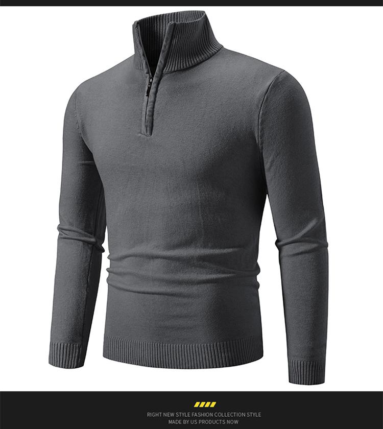 New Spring Zipper Pullover Sweaters For Men Autumn High Elastic Warm Sweater Winter Stand Collar Solid Color Knitted Sweatwear