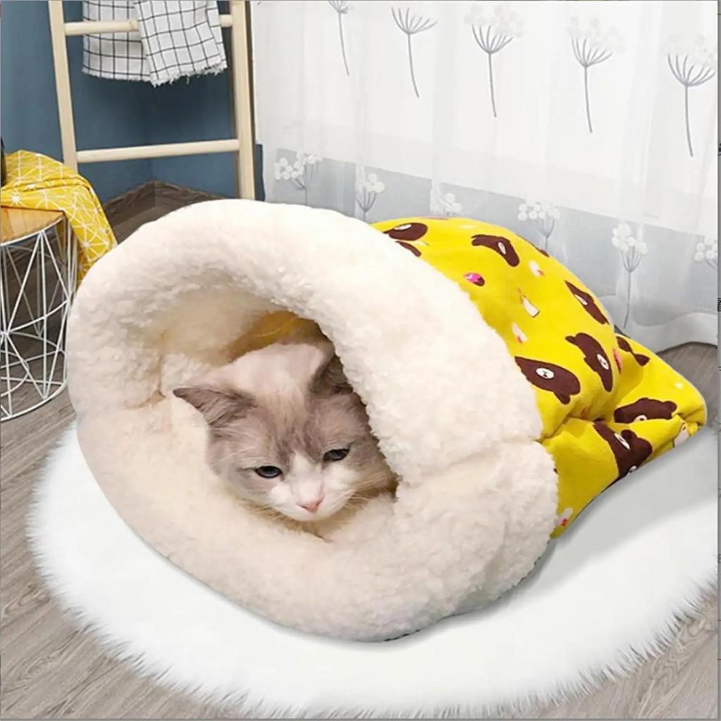 Зимний спальный мешок для кошек, для кошек, живущих в помещении, удобная накидка из овечьей шерсти, теплое плюшевое гнездо для кошек, мягкая подстилка для домашних животных для холодной погоды