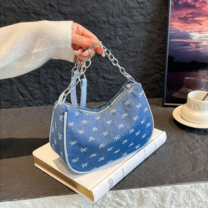 Женская сумка через плечо Модная джинсовая сумка через плечо, Простая однотонная сумка, Женская цепочка, Ручная под мышкой, Женская сумка