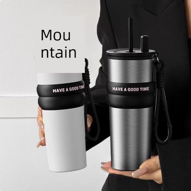 Large-Capacity Thermos Cup for Men, 316 Stainless Steel Portable Coffee Cup for Women, 2024 New Model Car-Mounted Straw Water Cup