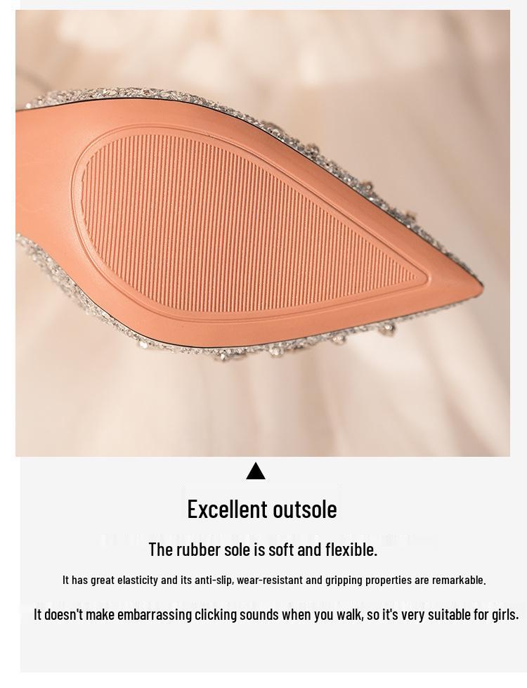 Элегантные туфли на высоком каблуке с блестками и одним ремешком со стразами – Идеально подходят для свадеб и банкетов