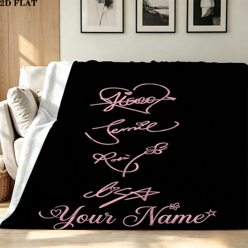 1PC Blackpink Custom Name Patterned Flannel Blanket Suitable For All Seasons for Home Decor Warmth and Comfort Gifts Holiday Present