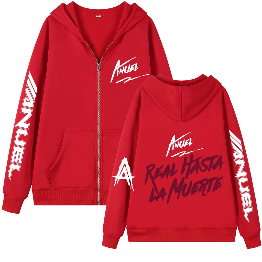 2023Anuel AA новая толстовка с капюшоном на молнии с принтом куртка REAL HASTA LA Muerte повседневная спортивная одежда унисекс и женский пуловер в стиле аниме