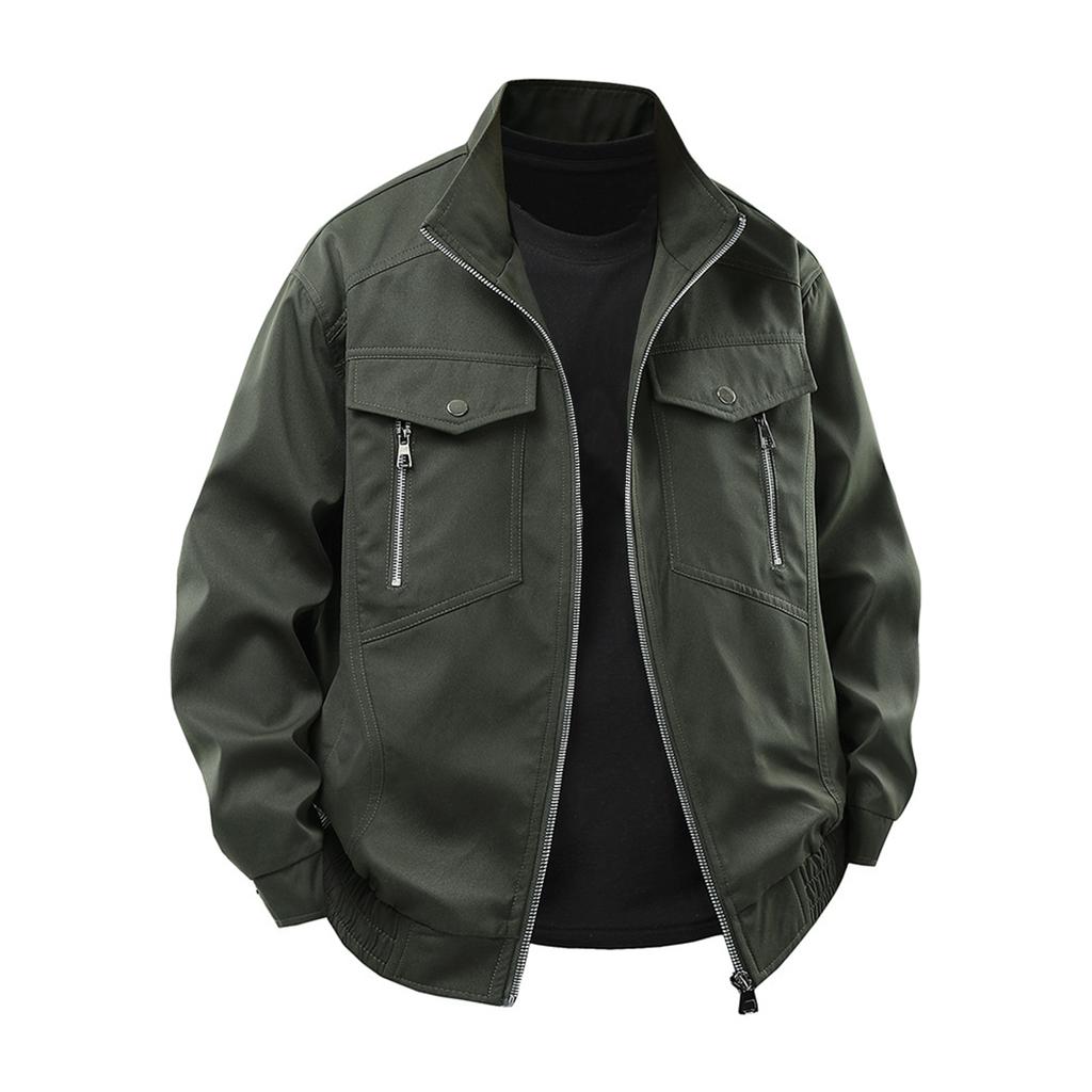Men's Solid Color Zipper Lapel Retro Jacket Casual Sports Fashion Workwear Coat