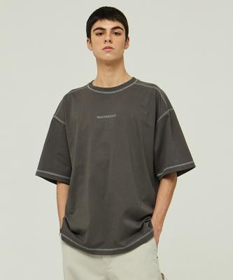MAGOODGAN Swagver 3579 Оверлок Оверсайз Темно-серая футболка с коротким рукавом