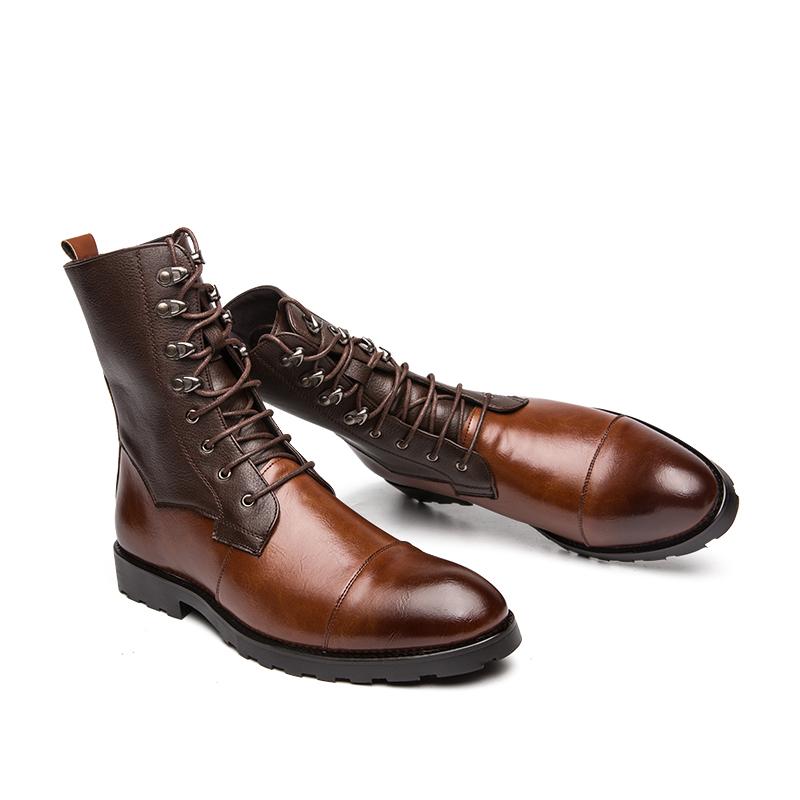 Fashion38-48 Big Size Men High Top Boots Lace-up Business Shoes Mens Boots Vintage Leather Footwear British Style Casual Comfy Man Shoe
