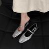 Flat-soled Silver Single Shoes Women's Strap Heel French Spring and Autumn 2025 New One-pedal Soft Sole with Skirt Mary Jane Single Shoes
