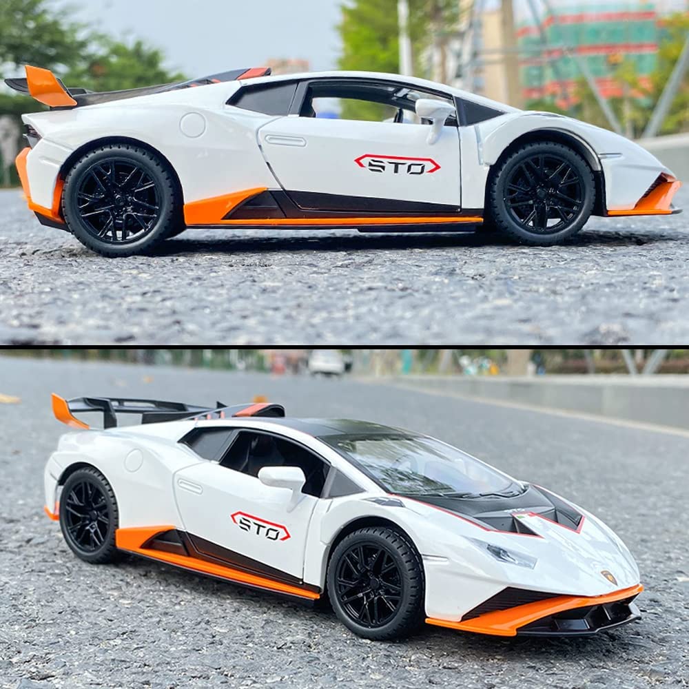 1:24-масштабная литая под давлением модель автомобиля из сплава для Lambo Huracan STO 2021, модель автомобиля с откатным механизмом, игрушечные автомобили со светом и звуком для коллекции для детей и взрослых