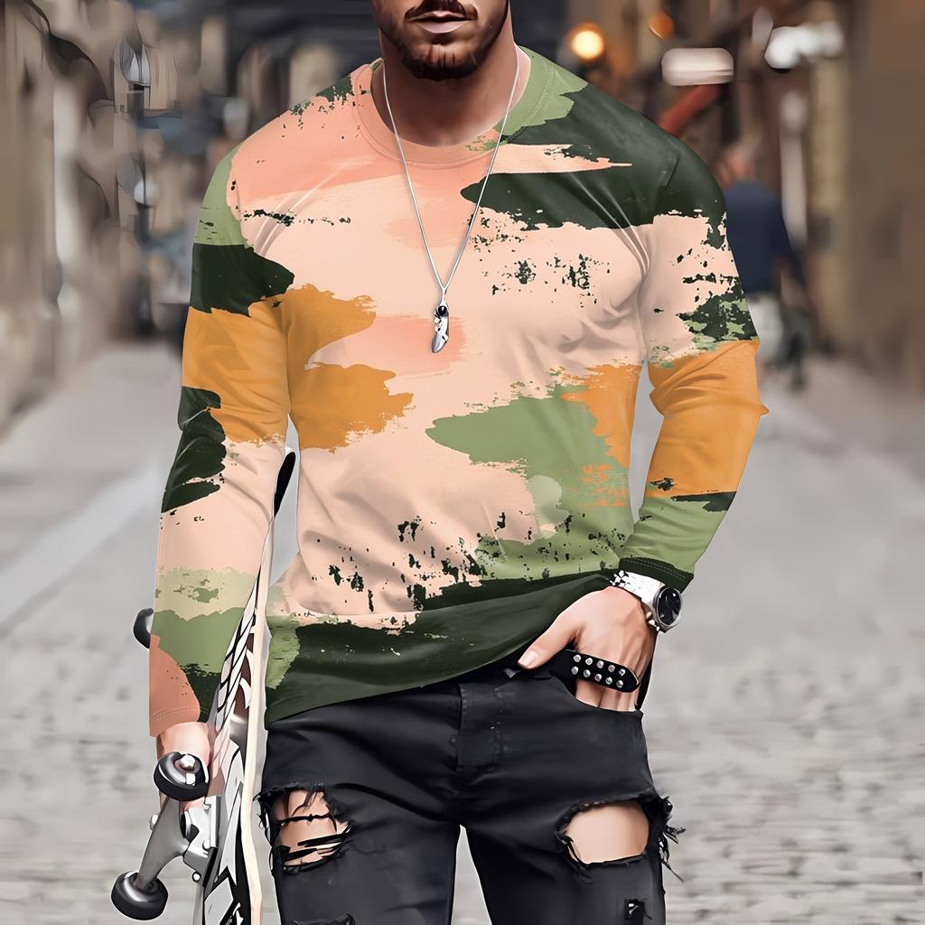 Муж. Футболка Круглый вырез Одежда Одежда На открытом воздухе Длинный рукав С принтом Модельер Винтаж