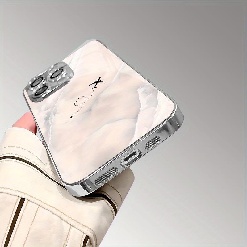 Чехол для телефона Samsung Galaxy S25 S24 S23 Ultra Plus FE, закаленное стекло, гальванизированное серебро, с узором в виде самолета и сердца