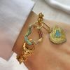 1 PC gold colorful diamond oval buckle bracelet, paired with gold Heart shaped pendant bracelet, unique and exquisite style