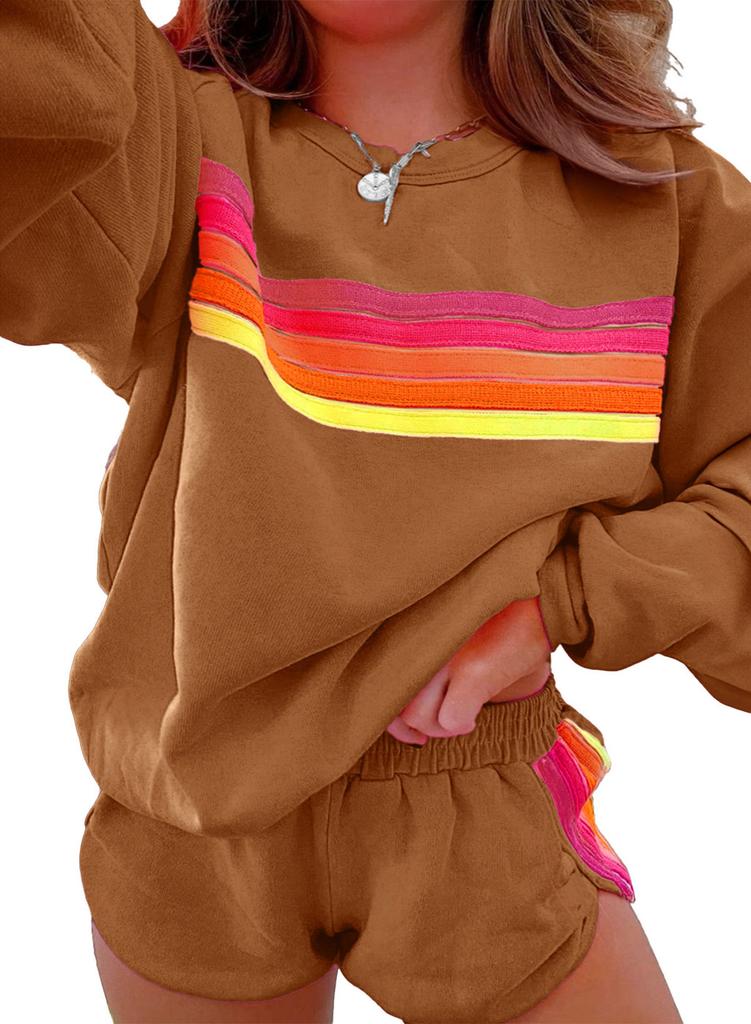 Relaxed Female Pullover Set With Color Block Pattern For Autumn Winter Casual Wear