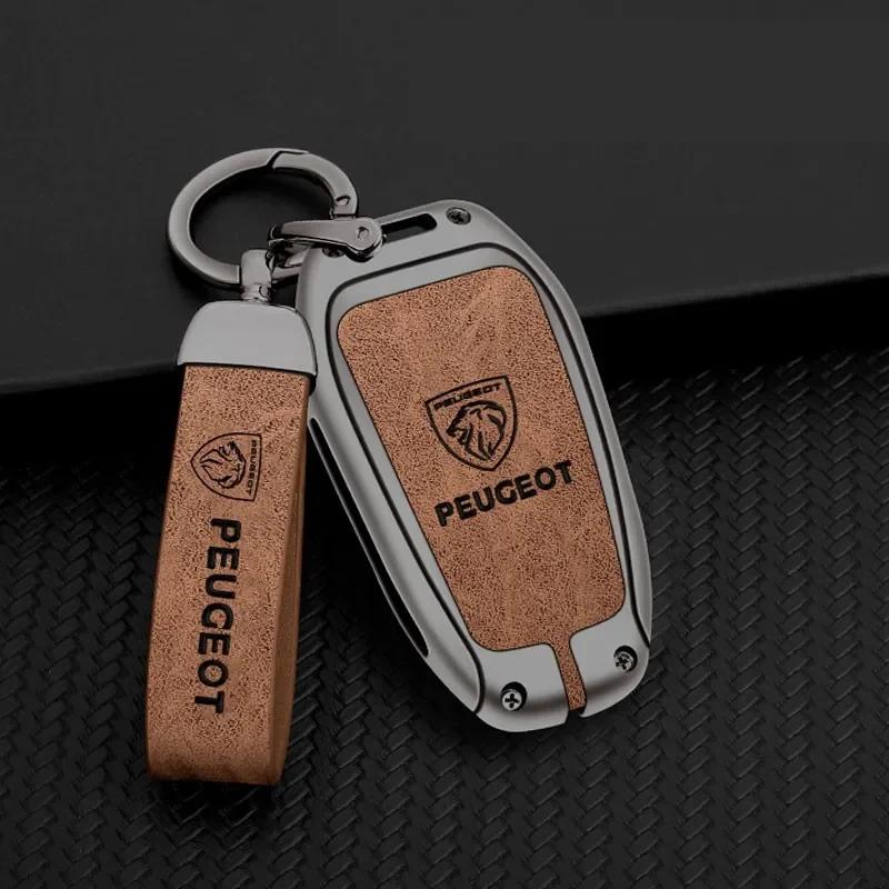 Car Sticker 2025 Hot Car Zinc Alloy Leather Smart Key Case Shell Cover Protector Fob for Peugeot 308 408 508 2008 3008 4008 5008