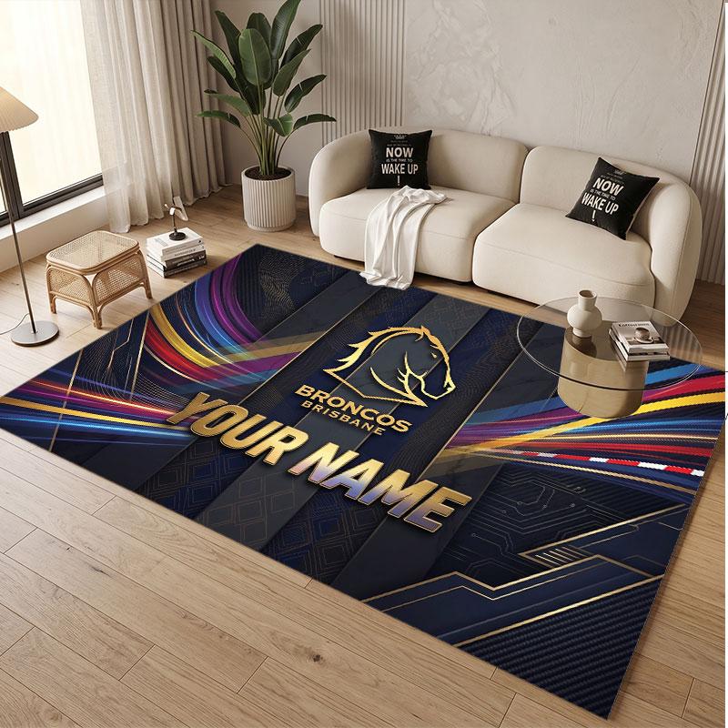 Custom Rug Brisbane Broncos Pattern Print Name Text Soft Non‑Slip Floor Carpet for Home Indoor Decoration