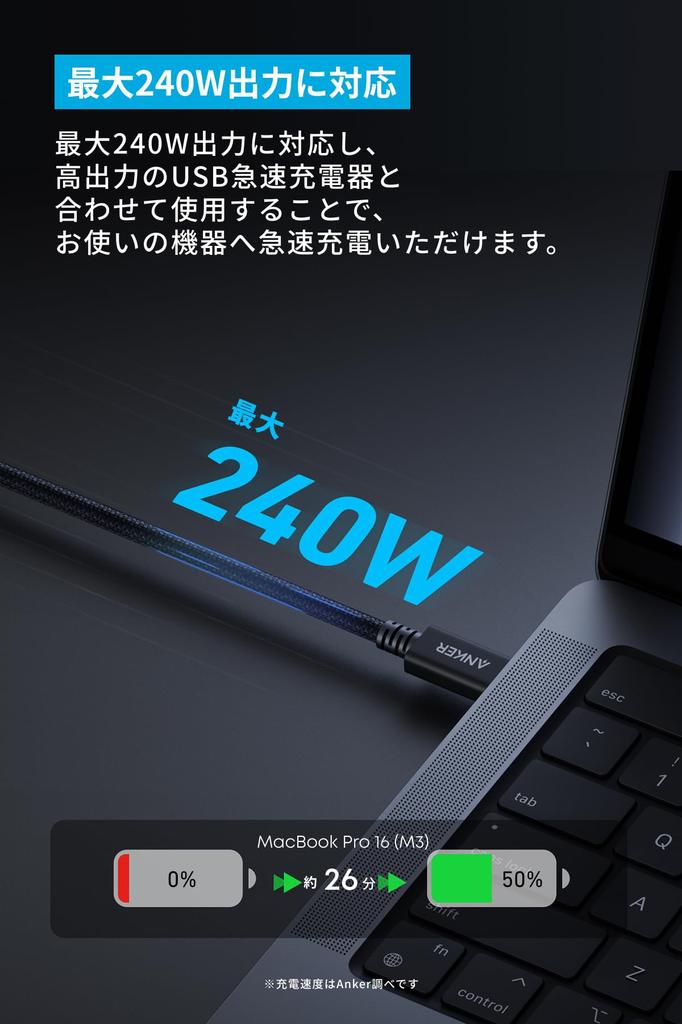 Кабель Anker Prime Thunderbolt 4 черный USB-C и USB-C (240 Вт, 40 Гбит/с) 1.0м