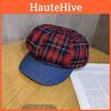 Twill Retro Cotton Spliced Checkered Beret Cap With Curved Brim For Casual Wear