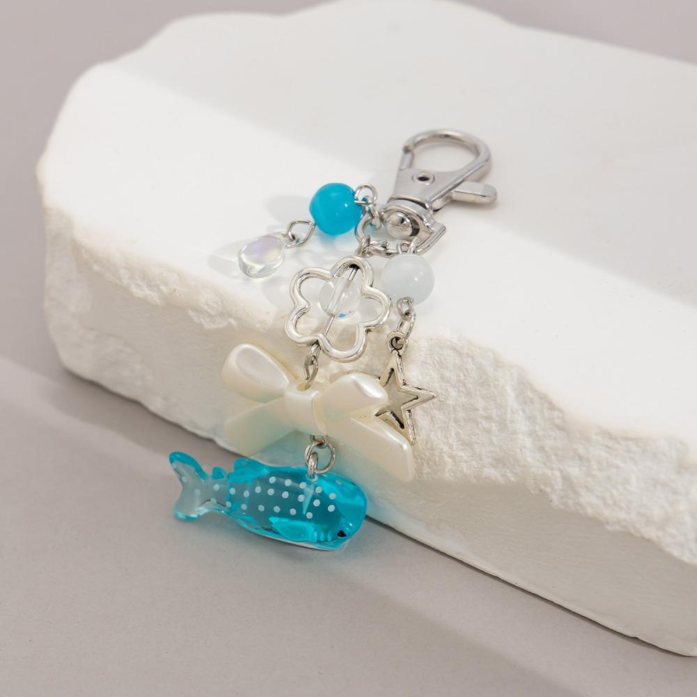 Zinc Zinc Alloy Beaded Starfish Turtle Keyring Glass Bead Shell Dolphin Tassel Pendant Vacation