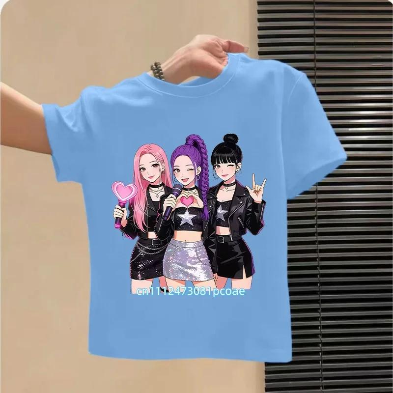 Kpop Childrens T Shirt Cartoon Graphic Short Sleeve Summer Comfortable Top Funny Gift for Fans Harajuku TShirts Girls Clothes