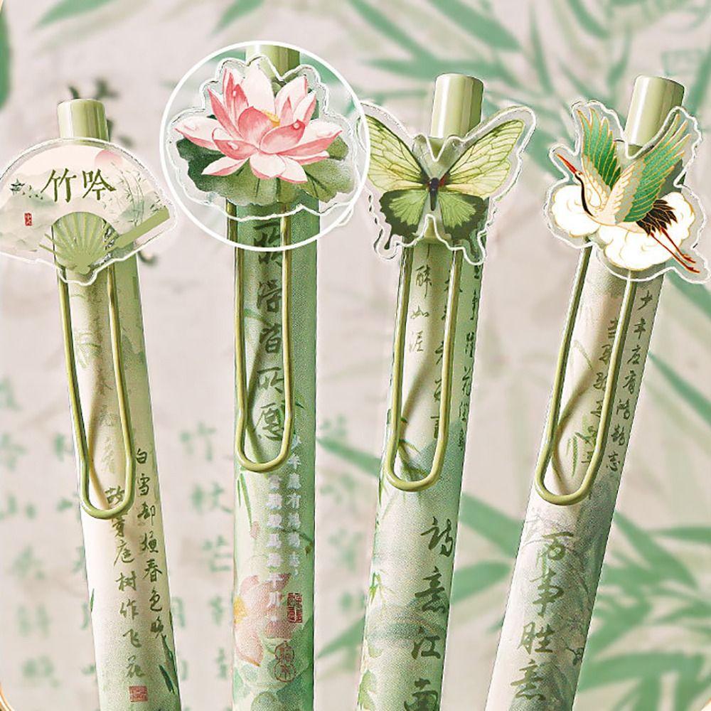 4PCS/Set Butterfly Patch Neutral Pen Soft Grip Writing Tools High Quality Signature Pen  Gift